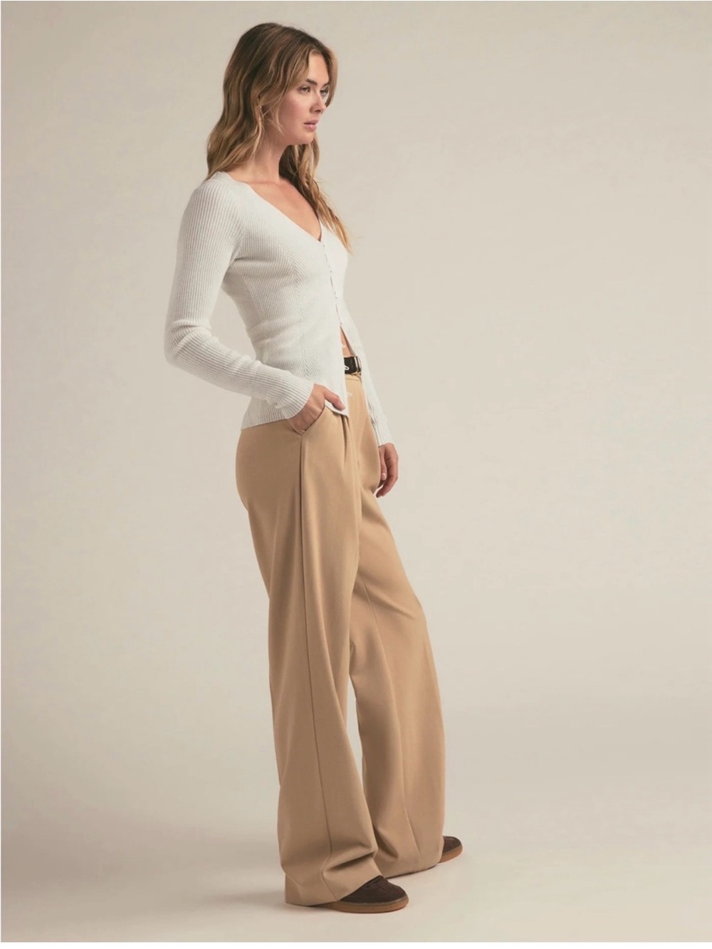 Favorite Daughter The Favorite Pant Size 8 Beige Wide Leg Minimal Work City Chic - Picture 2 of 13